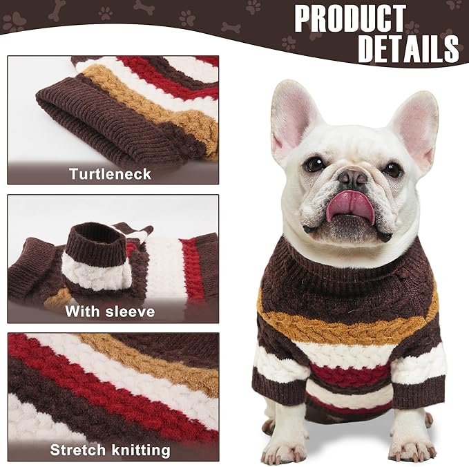 Dog Sweater, Pet Cable Knitted Turtleneck Sweater for Small Medium Dogs Boy Girl, Winter Dog Pullover Sweater with Legs, Classic Comfy Thick Outdoor Pet Clothes(Brown, Large)