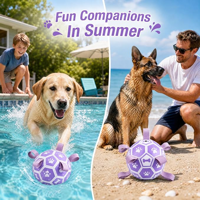 Dog Toys Balls, Dog Soccer Ball with Straps, Dog Birthday Gifts, Durable Balls for Small Medium Pet, Puppy Outdoor Toy, Pet Training Soccer Ball, World Cup Soccer (7.25 Inch) (Purple, Large)