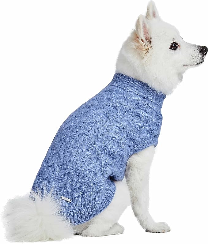 Blueberry Pet Classic Fuzzy Textured Knit Pullover Crew-Neck Dog Sweater in Heather Blue, Back Length 18", Pack of 1 Clothes for Dogs