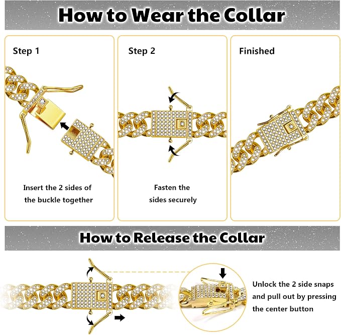 Custom Dog Chain Collar with Name, Diamond Collars Metal Chain Necklace with Secure Buckle, Cuban Style Jewelry Accessories for Puppy Small Medium Large Dogs(Gold, 20 Inch)