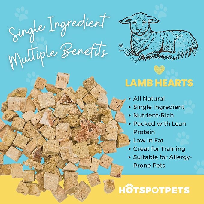 hotspot pets Freeze Dried Lamb Heart Treats for Cats & Dogs - 1LB Big Bag- Single Ingredient All Natural Grain-Free - Perfect for Training, Healthy Topper or Snack - Made in USA