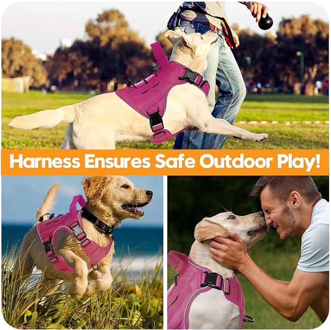 Heavy-Duty Tactical Dog Harness for Large Dogs, No Pull Adjustable Reflective Pet Vest with Molle System, K9 Military-Grade Control for Service Training, Outdoor & 10+ Breeds, Pink, Medium