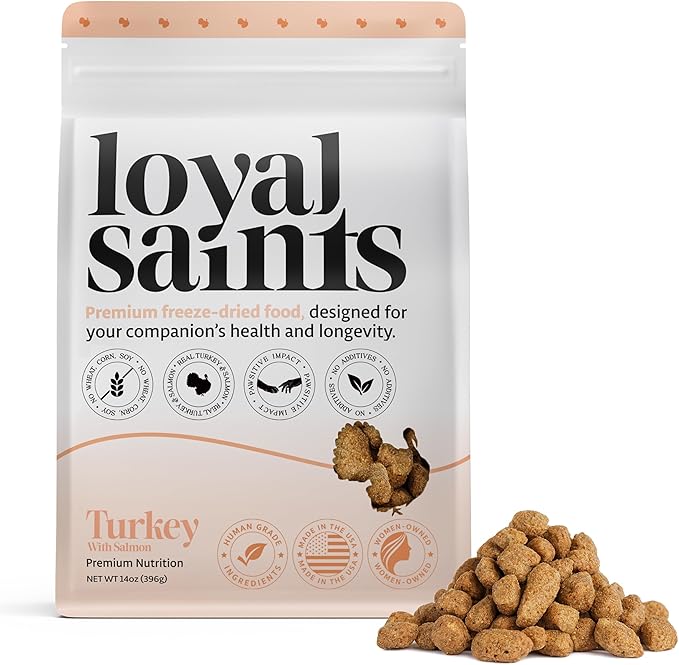 Freeze Dried Raw Dog Food - Premium Turkey and Salmon Flavor with High Protein and Grain Free Dog Food for All Breeds and Picky Eaters - Versatile as Meal Topper, Snack, and Treats, 14 Oz