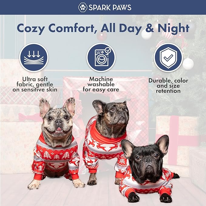 Spark Paws Dog Christmas Pajama, Dog Recovery Suit Male, Onesie, Ultra-Soft and 4-Way Stretch, for Small Medium and Large Breeds - Winter Wonderland - M