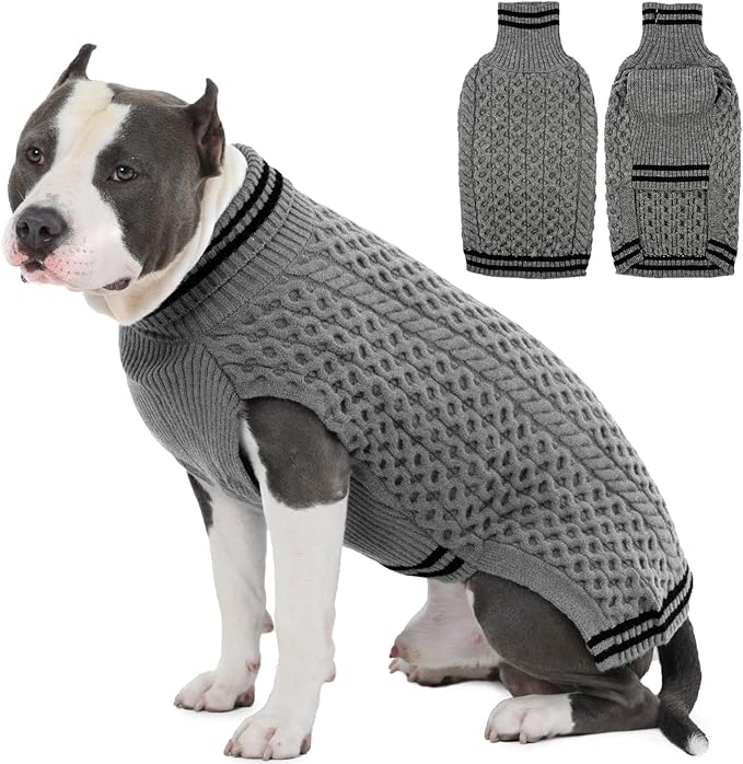 XXXL Dog Sweater, Fall Winter Knit Fleece Sweater for Large Dogs, Turtleneck Sleeveless Pullover Dog Christmas Sweaters for Male Female Dogs, Grey 3XL