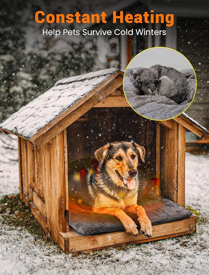 PETNF Outdoor Pet Heating Pad for Cats & Dogs, 100.4-107.6°F Auto Temp Control, Waterproof Fireproof, for Cat House/Dog Kennel/Terrace, Fits Domestic & Stray Pets (Gray 15.7"X27.6")