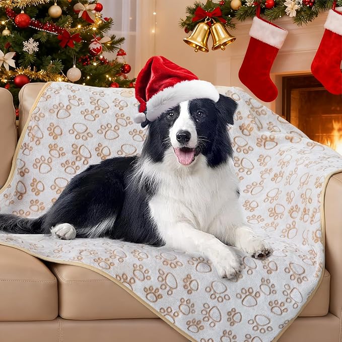 Stuffed Premium Soft Dog Blanket, with Flannel Beige Cute Paw Print, 32 * 40 inches, Cat Blanket Puppy Supplies Border Collie Puppy Gifts Essentials