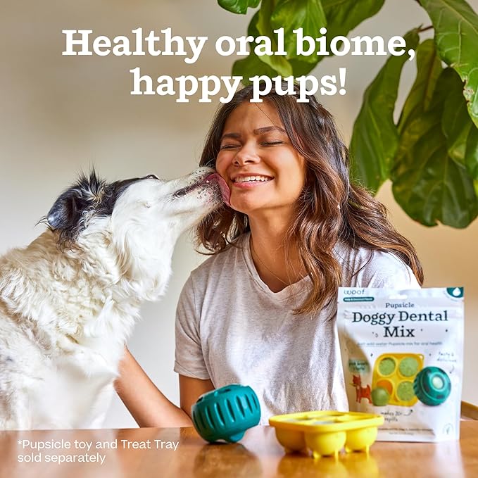 Woof Doggy Dental Pupsicle Mix - Dog Teeth Cleaning Powder for The Pupsicle - Long Lasting Postbiotic Dental Enzyme Mix to Support Oral Health for Dogs