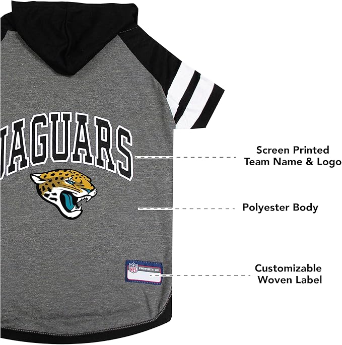 Pets First NFL Jacksonville Jaguars Hoodie for Dogs & Cats. | NFL Football Licensed Dog Hoody Tee Shirt, Large| Sports Hoody T-Shirt for Pets | Licensed Sporty Dog Shirt