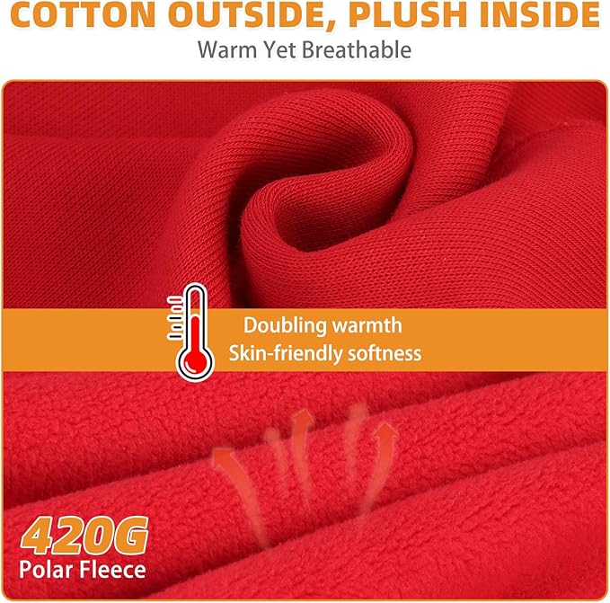 KOOLTAIL Dog Christmas Hoodie with Leash Hole & D-Ring, Thick Fleece-Lined Winter Warm Dog Clothes Cold Weather Coats, Soft Pet Sweater Sweatshirt for Small Medium Large Dogs Puppy Boys Girls, Red L