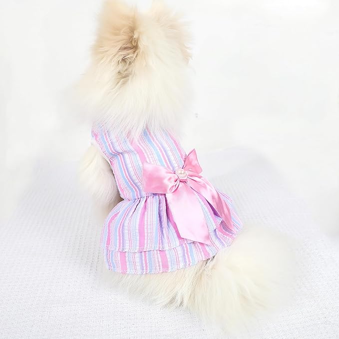 Dog Dress, Cute Pet Princess Dresses with Bright Color Design, Sweet Bowknot, Dog Clothes for Small Dogs Girl, Breathable & Lightweight, for Spring Summer, 2 Pack (Pink Purple, Small)