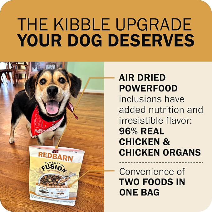 Redbarn Powerfood Fusion Air Dried Kibble Blend – Whole Grain Sky Chicken Recipe – Made in USA Dry Dog Food for All Lifestages with Superfoods, Prebiotics, Postbiotics - 3.5lb Bag