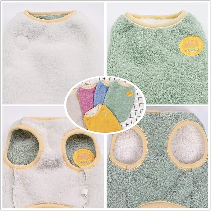 Warm Plush Dog Vest for Winter Soft Fleece Lining Sweater for Small dog Cat Cute Puppy Kitten Clothes Green 18