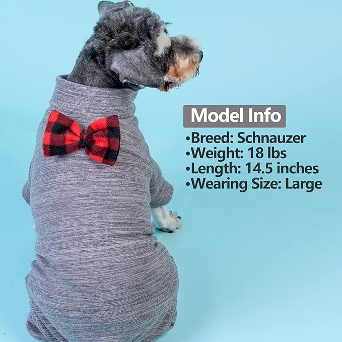 KYEESE Dog Coats Turtleneck Stretchy Dogs Pajamas Super Soft Warm Material Dog Sweater with Bowtie Pet Onesie for Small Dogs Cold Weather Coat, Grey,M