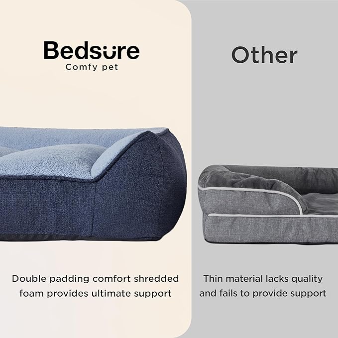 Bedsure XL Orthopedic Dog Beds Large Sized Dog - Extra Thick Supportive Dogs Couch with Waterproof Washable Cover, Extra Large Comfort Pet Bed Sofa with Soft Plush Sherpa and Nonskid Bottom, Blue, 42"