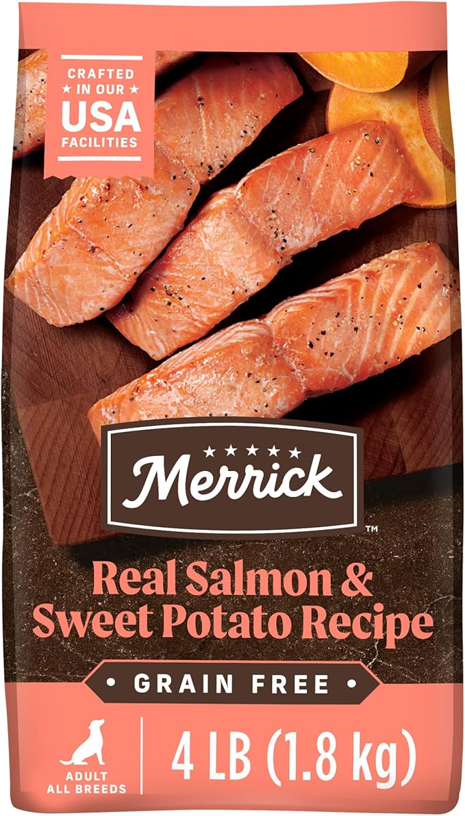 Merrick Premium Grain Free Dry Adult Dog Food, Wholesome And Natural Kibble With Real Salmon And Sweet Potato - 4.0 lb. Bag