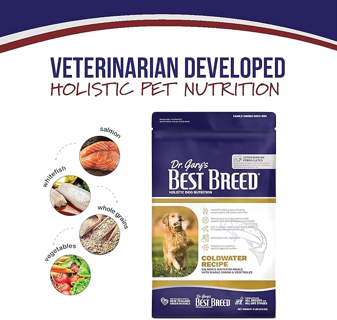 Dr. Gary's Best Breed Coldwater Recipe Slow-Cooked in USA, Natural Dry Dog Food for All Breeds and Sizes, 4lbs