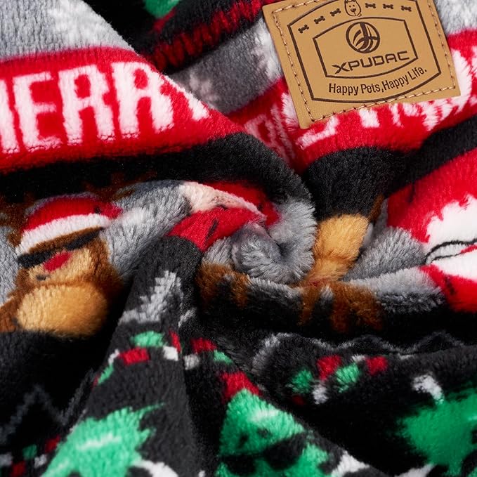 XPUDAC Christmas Dog Pajamas Fleece Dog Sweater Holiday Pet Outfit for Small Medium Dogs Girl Boy Puppy Clothes Onesie, M