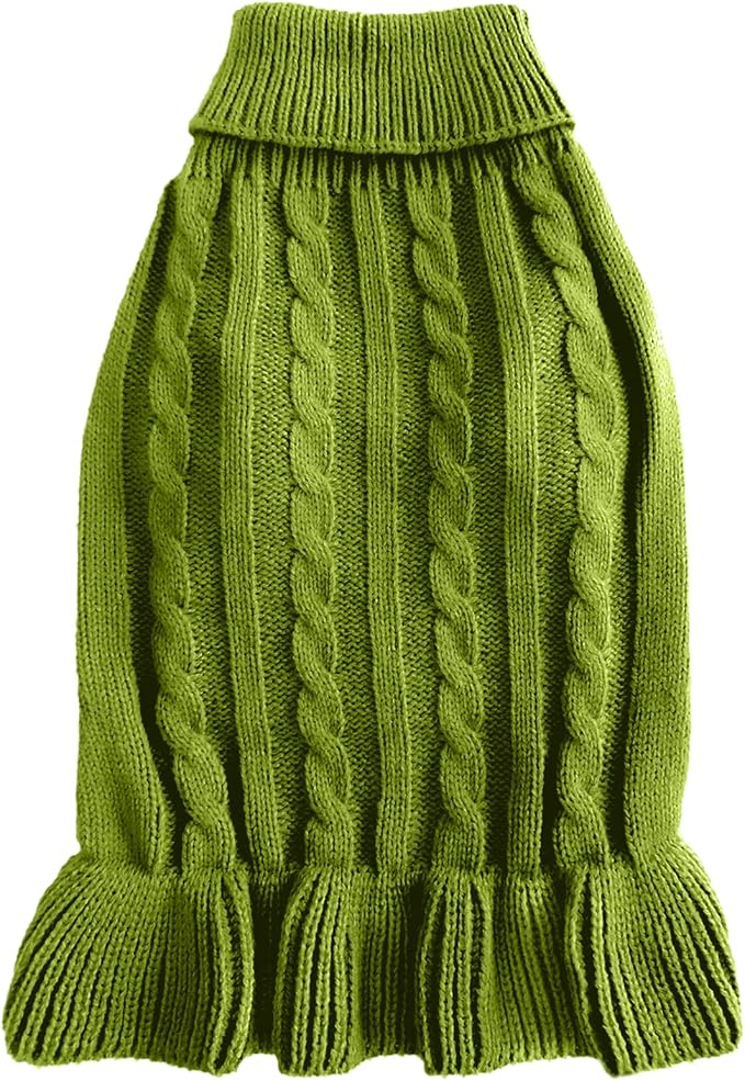 CHBORCHICEN Small Dog Sweaters Knitted Pet Cat Warm Dog Sweatshirt Winter Clothes Kitten Puppy Sweater (S, Dress-Light Green)