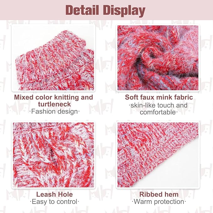 BEAUTYZOO Small Dog Sweater -Turtleneck Pullover Classic Cable Knit Fuzzy Winter Coat Dog Cold Weather Clothes for Small Medium Dogs Puppy Girl Boys(Gradient Red, XS)