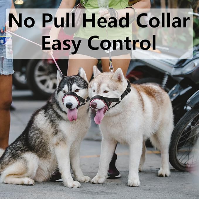 Dog Head Collar, Fabric Padded Head Collar for Dogs to Prevent Pulling, Adjustable Dog Head Harness (L,Pink)