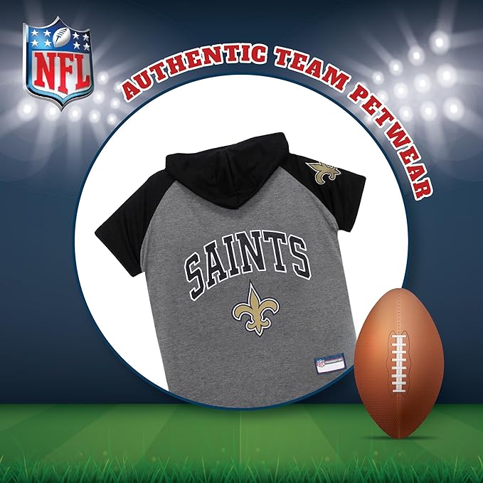Pets First NFL New Orleans Saints Hoodie for Dogs & Cats. | NFL Football Licensed Dog Hoody Tee Shirt, Large| Sports Hoody T-Shirt for Pets | Licensed Sporty Dog Shirt