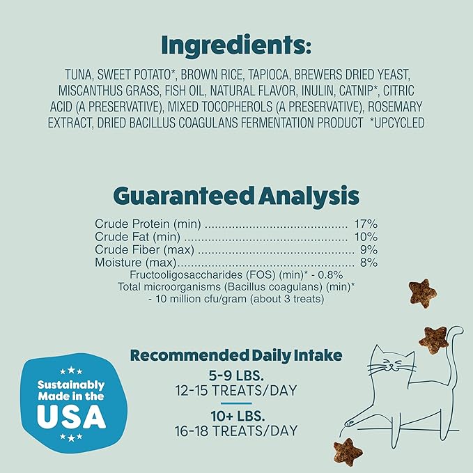 Shameless Pets Crunchy Cat Treats - Catnip Treats for Cats with Digestive Support, Kitten Treats with Real Ingredients, Natural & Healthy Flavored Feline Snacks - Catnip N Chill Tuna, 12 oz