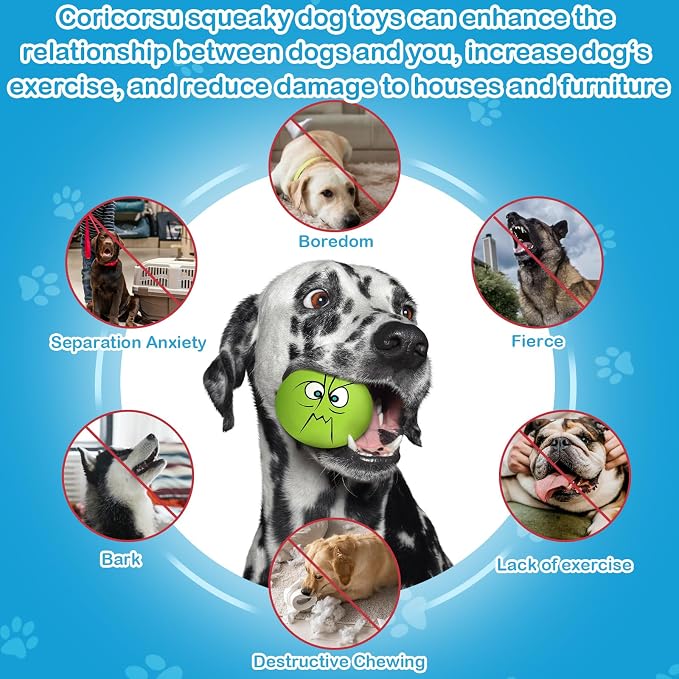 3.14" Squeaky Dog Toys Funny Smile Face Chewing Latex Rubber Soft Fetch Play Interactive Squeaky Dog Balls for Puppy Small Medium Pet Dog (3PCS)