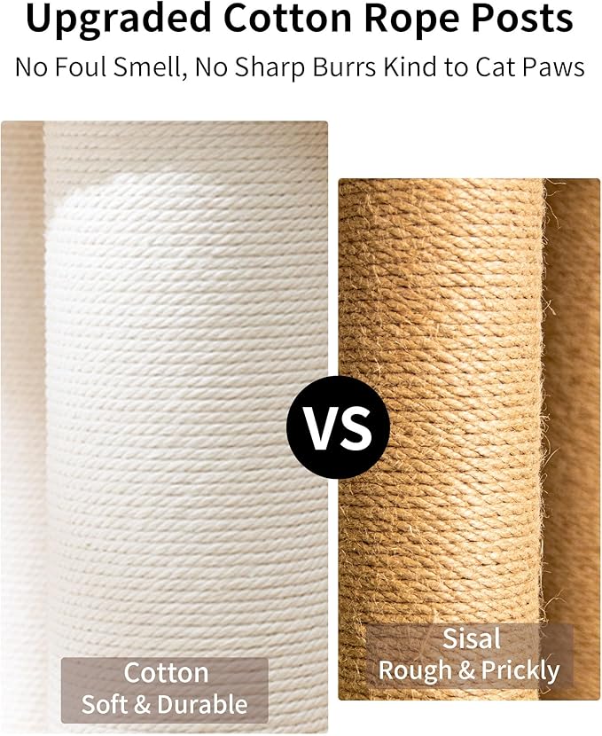LULUCAT Modern Cat Tree for Large Cats, 37.5-Inch Tall Cat Tree Tower with Wide Shelves Low Step Cotton Scratching Posts, Super Sturdy Base, Cozy Perches, and Interactive Toys for Indoor (95cm White)