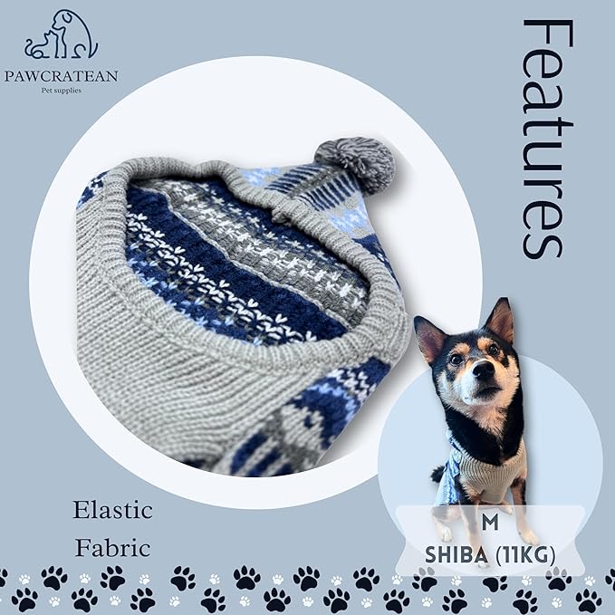 Cute Sweater for Dogs and Cats Soft Flannel Pet Outfit Warm and Cozy Animal Hoodie Small to Large Pet Clothes for Halloween Parties and Everyday Wear (X-Small, Blue Patten with Hat)