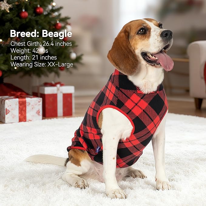 cyeollo 2 Pack Large Dog Sweater, Fleece Vest Pullover Sweatshirt Reflective Lightweight Christmas Pet Clothes for Large Dogs Dog Winter Coat Boy & Girl Pet Apparel, Red & Buffalo Plaid XXXL