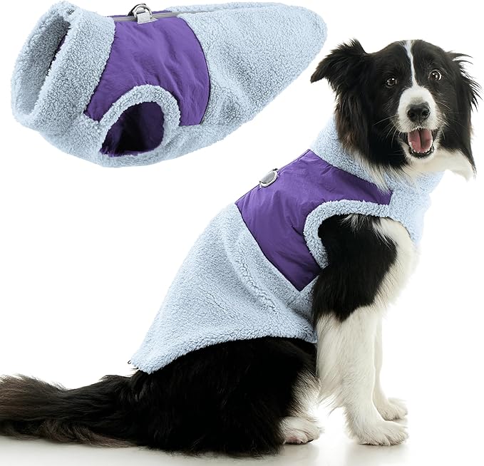 Gooby Zip Up Sherpa Vest - Slate Gray, X-Large - Two Tone Fuzzy Fleece Dog Sweater with Built-in Harness and Extra Security for Small Dog and Medium Dog