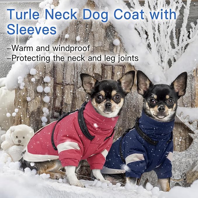 Dog Winter Coat with Adjustable Reflective Harness Built in -M | Turtleneck Water-Repellent Coats with Sleeves for Small Dogs Girls,Cold Weather Clothes,Warm Jacket for Jack Russel (Pink)