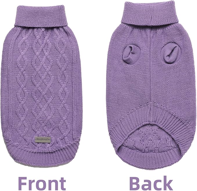 Dog Pullover Sweater, Cold Weather Cable Knitwear, Warm Clothes for Chihuahua, Bulldog, Dachshund, Pug, Yorkie, Dog Outfits for Small Dogs (Purple XS)…