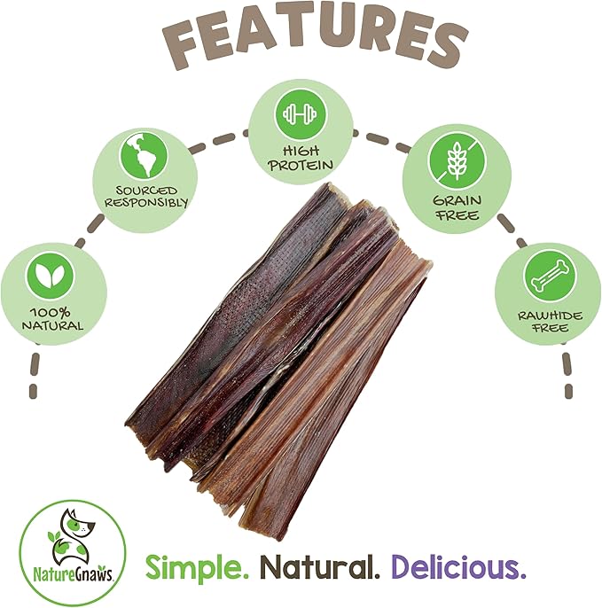 Nature Gnaws Beef Gullet Chews for Large Dogs 9-10" (20 Count) - Natural Beef Jerky Stick Dog Chew Treats - Rawhide Free