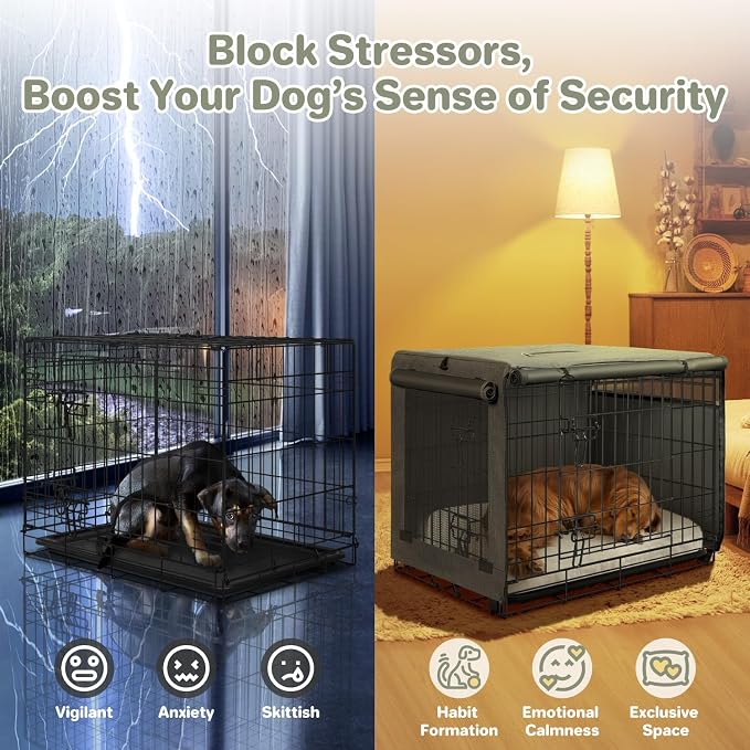 Seiyierr Dog Crate Cover - Kennel Cover Fit for 36 Inch Dog Crate, Double Door Polyester Crate Cover for Wire Dog Crate Indoor Outdoor Protection, Grey