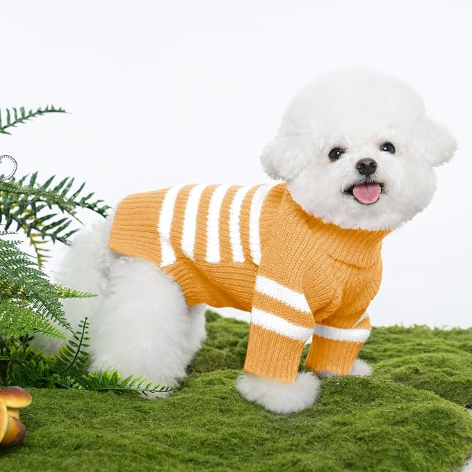 Haloumoning Small Dog Pullover Sweater, Striped Knitted Pet Sweaters for Fall Winter Dog Clothes, Turtleneck Thick Warm Clothes for Small Medium Large Dogs