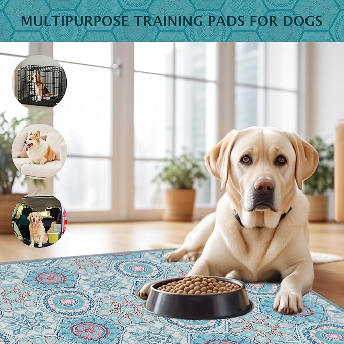 IEUUMLER Washable Pee Pads for Dogs, 2 Pack Non-Slip & Waterproof Pack Whelping Pad, Reusable Washable Puppy Potty Training Pad with Fast Absorbent for Playpen EU007 (Green Medallion, 24"X18"-2pcs)