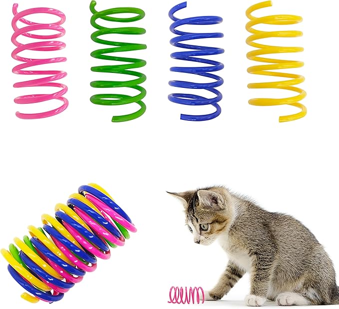 Cat Spring Toys 30 Packs, Plastic Colorful Springs Cat Toys for Cat Kitten Pets, Interactive Cat Toys for Indoor Cats and Kitten