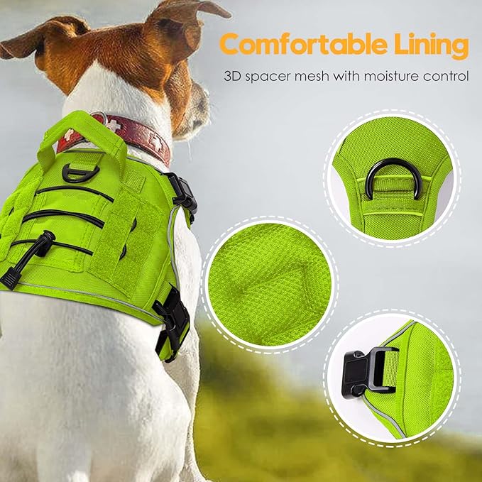 Heavy-Duty Tactical Dog Harness for Large Dogs, No Pull Adjustable Reflective Pet Vest with Molle System, K9 Military-Grade Control for Service Training, Outdoor & 10+ Breeds, Wild Lime, Small