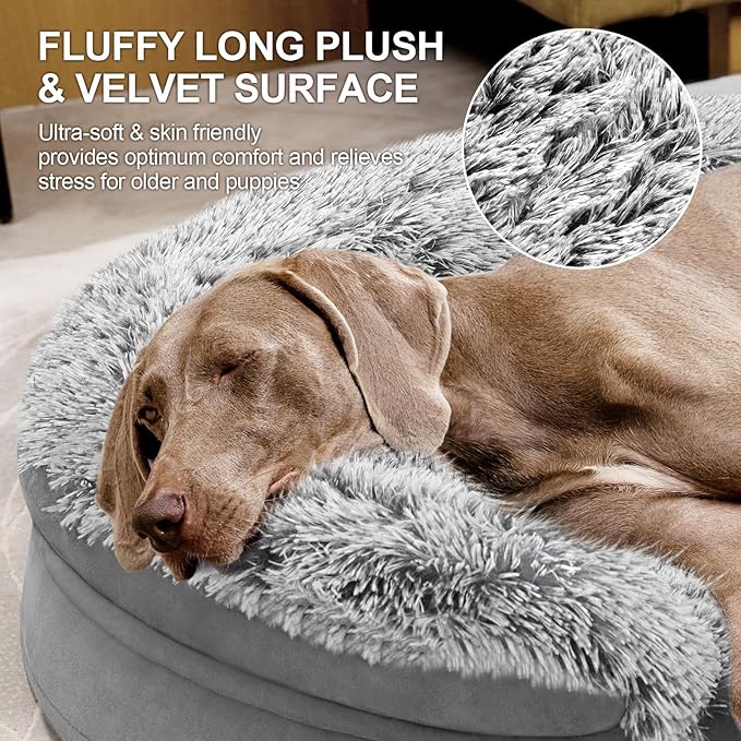 3.7 inch Thickened Orthopedic Dog Beds for Large Dogs, Supportive Dog Sofa Bed with 28D Egg-Crate Foam, Removable Washable Plush Cover, Waterproof Lining, Half-Round Design for Puppy, Senior Dog