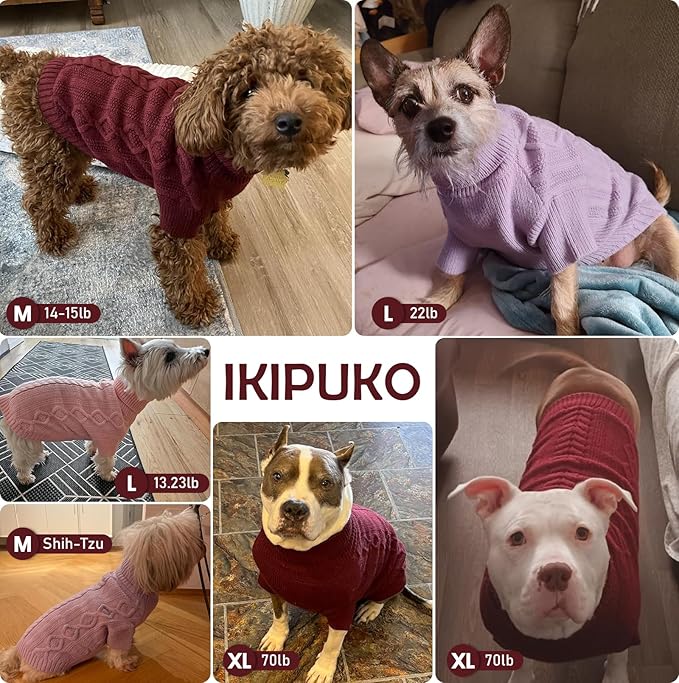 PeacockGreen Classic Dog Knit Sweater - Warm Holiday Turtleneck for Large Dogs, Easy On & Off with Harness Hole - Dachshund, Frenchie