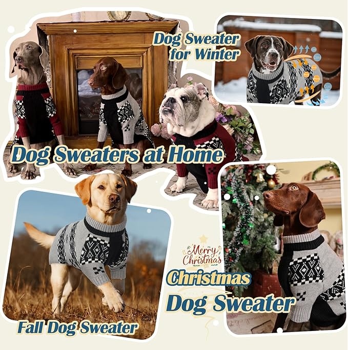 ROZKITCH Long Sleeve Dog Sweater for Large Dogs, Breathable Knit Sweatshirt with Fair Isle Pattern, Warm Winter Pet Clothes for Extra Large Dogs Easy to Wear Grey 5XL