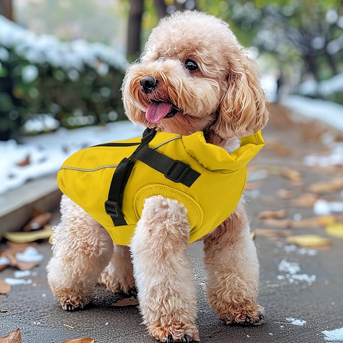 Dog Winter Coat Reflective Water-Resistant Jacket, Fleece Lined Windproof Puppy Coat with Back Zipper & D-Ring, Cold Weather Dog Coats for Small Medium Dogs (S, Orange)