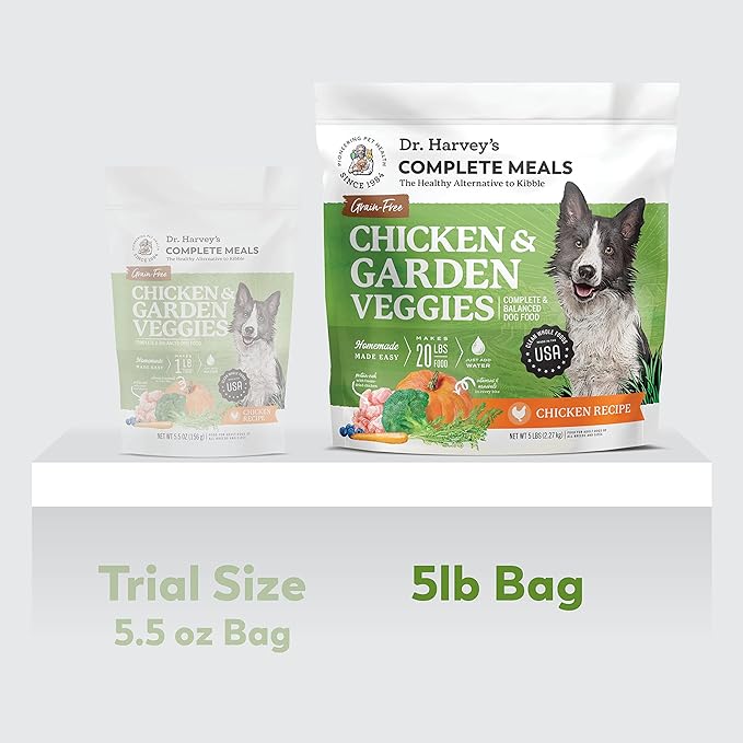 Dr. Harvey's Chicken & Garden Veggies Dog Food, Human Grade Grain-Free Dehydrated Food for Dogs with Freeze-Dried Chicken (5 Pounds)