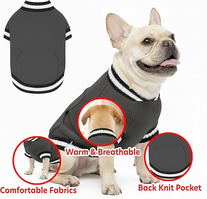 Grewear Pets Knit Sweater with Knit Back Pocket, Warm Comfortable Sweater for Pets, Soft Cozy Winter Pet Clothes, Stylish Multi-Colored Sweater for Dogs & Cats Charcoal S