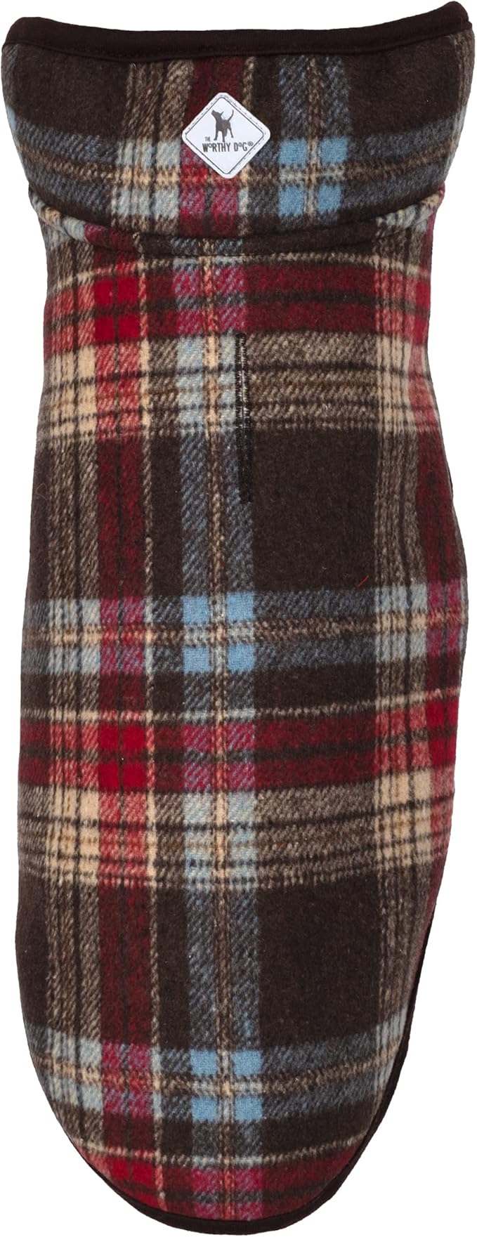 THE WORTHY DOG Alpine Plaid Dog Jacket – Wind-Resistant Winter Coat with Cozy Faux Shearling Lining, Adjustable Fit & Harness Hole – Machine Washable – Brown, Size 20
