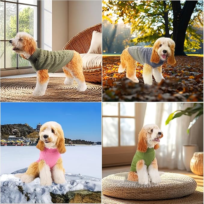 TONY HOBY Small Dog Sweaters Knitted Warm Dog Sweatshirt, Doggy Winter Coat Puppy Cold Weather Pullover Classic Knitwear Doggie Sweater, Thick Warm Winter Pet Clothes (L, Pink)