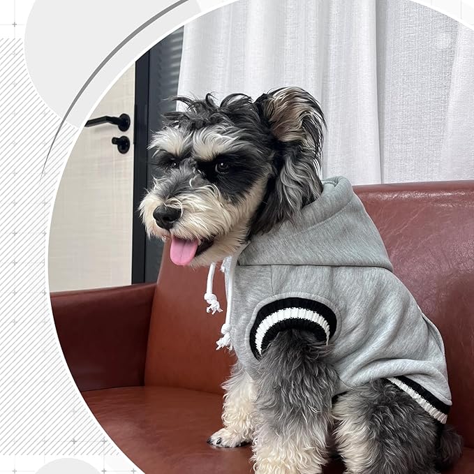 FUAMEY Dog Hoodie, Winter Dog Fleece Sweaters Pet Warm Sweatshirt with Pocket, Soft Warm Christmas Outfit Puppy Vest with Leash Hole for Small, Medium, Large Dogs Grey