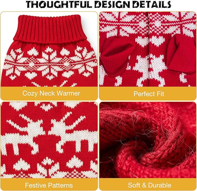 2 Pack Dog Cat Sweaters Size M - Warm Knit Pet Sweater Bundle for Small Dogs Cats 5-7kg, Soft Turtleneck Winter Pet Clothes with Colorful Patterns, Pullover Apparel for Puppies Kittens Small Pets